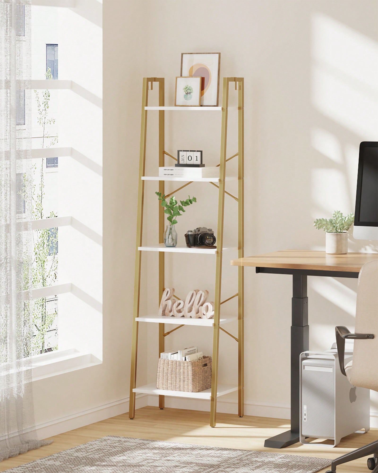 Bookshelf 5 Tier - 5단 사다리형 선반 모던 글램 화이트