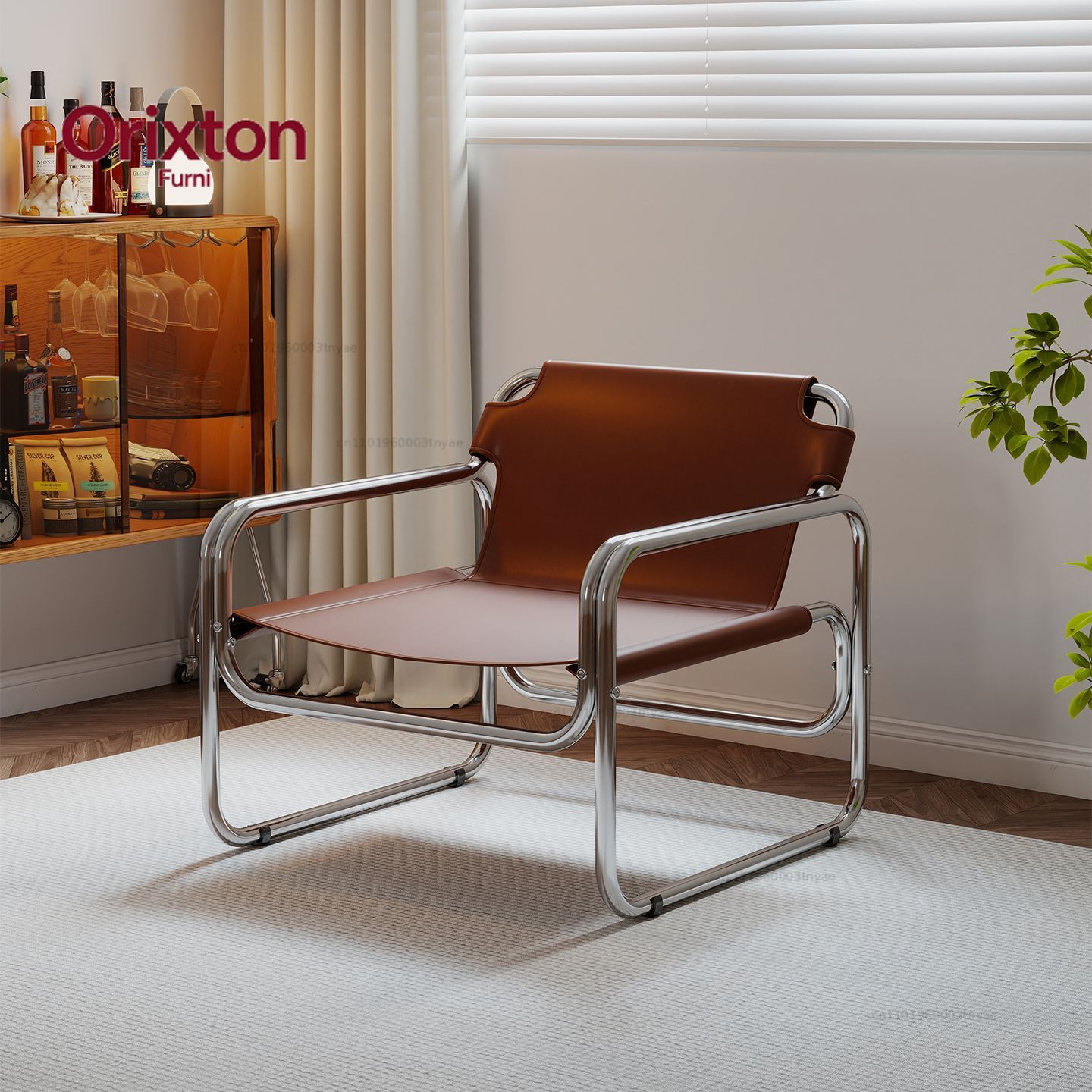 Office Furniture For Sale - 현대적인 가죽 액센트 암체어, 크롬 프레임