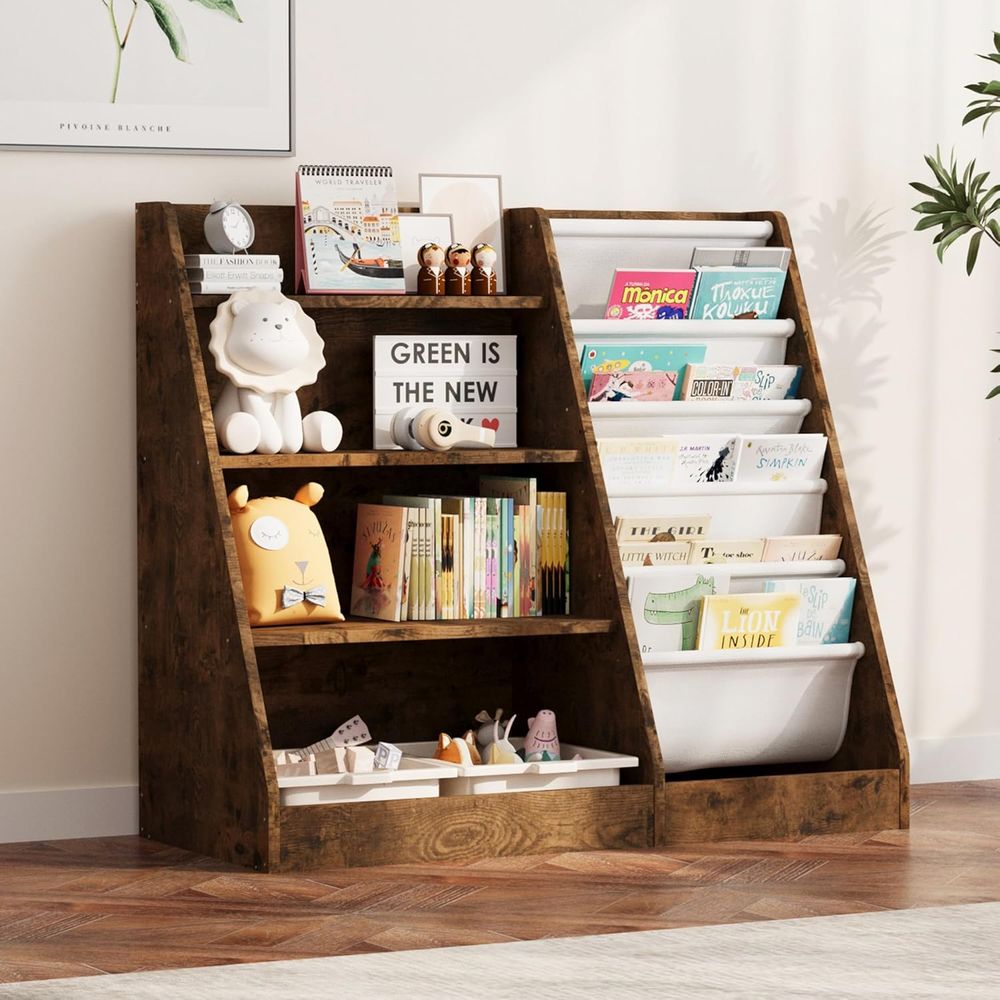 Bookshelf 5 Tier - 4단 원목 유아용 책꽂이(5개의 슬링 슬리브