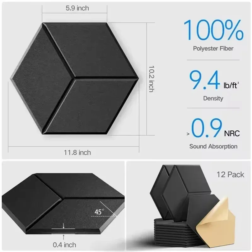 12 Pcs 자체 접착식 육각형 방음 폼 패널 홈 스튜 - Office Furniture For Sale 리뷰 및 가격