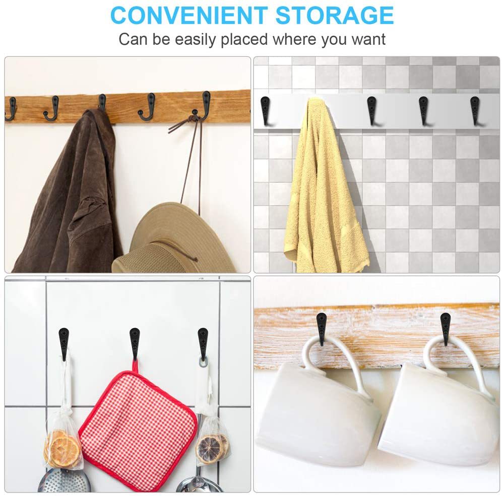 10개 벽걸이형 코트 걸이 후크, 빈티지 스타일 검정색 - Wall Organizer Pocket 리뷰 및 가격